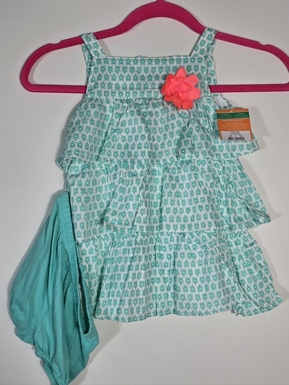 Turquoise Patterned Tiered Sundress with Coral Flower Made By Carter's